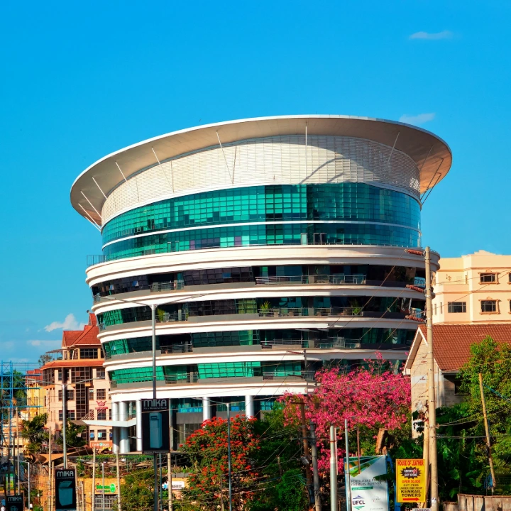white and blue concrete building