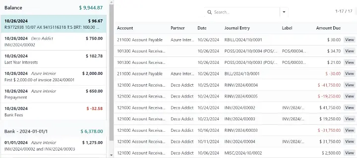 Screengrab of Odoo's Accounting Dashboard