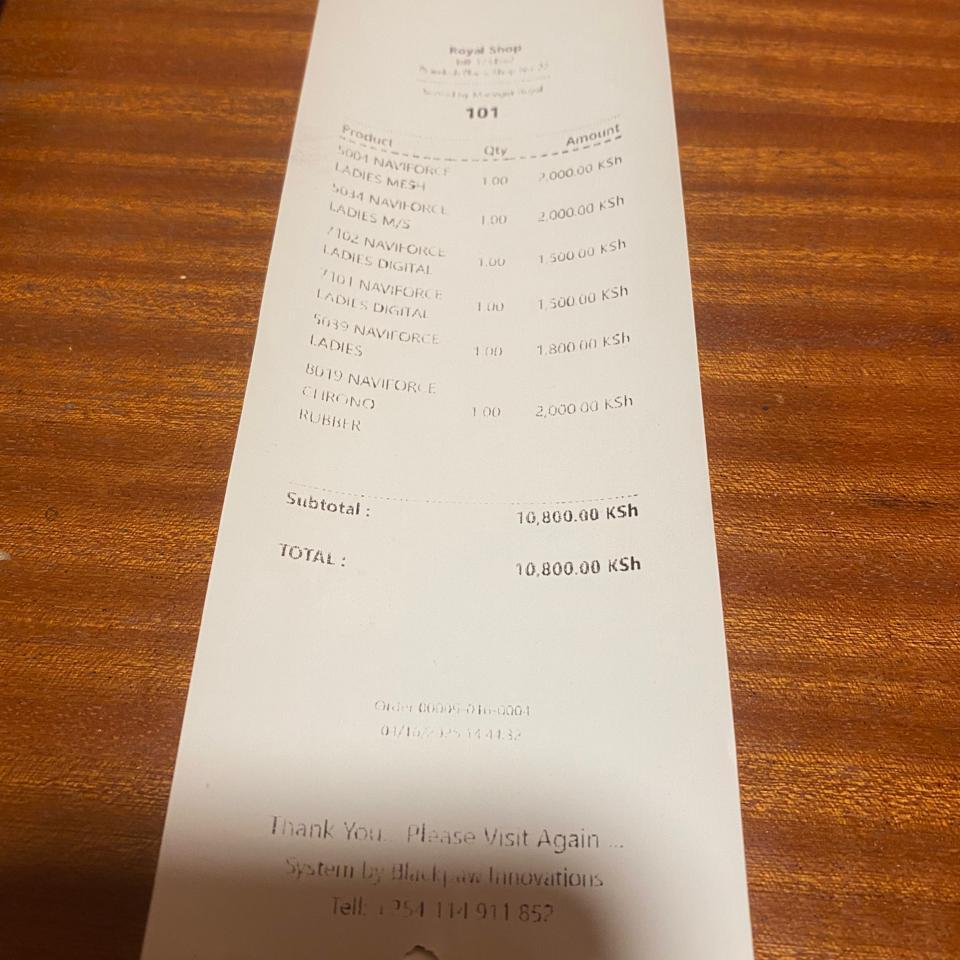 Sample of a receipt designed by Blackpaw Innovations