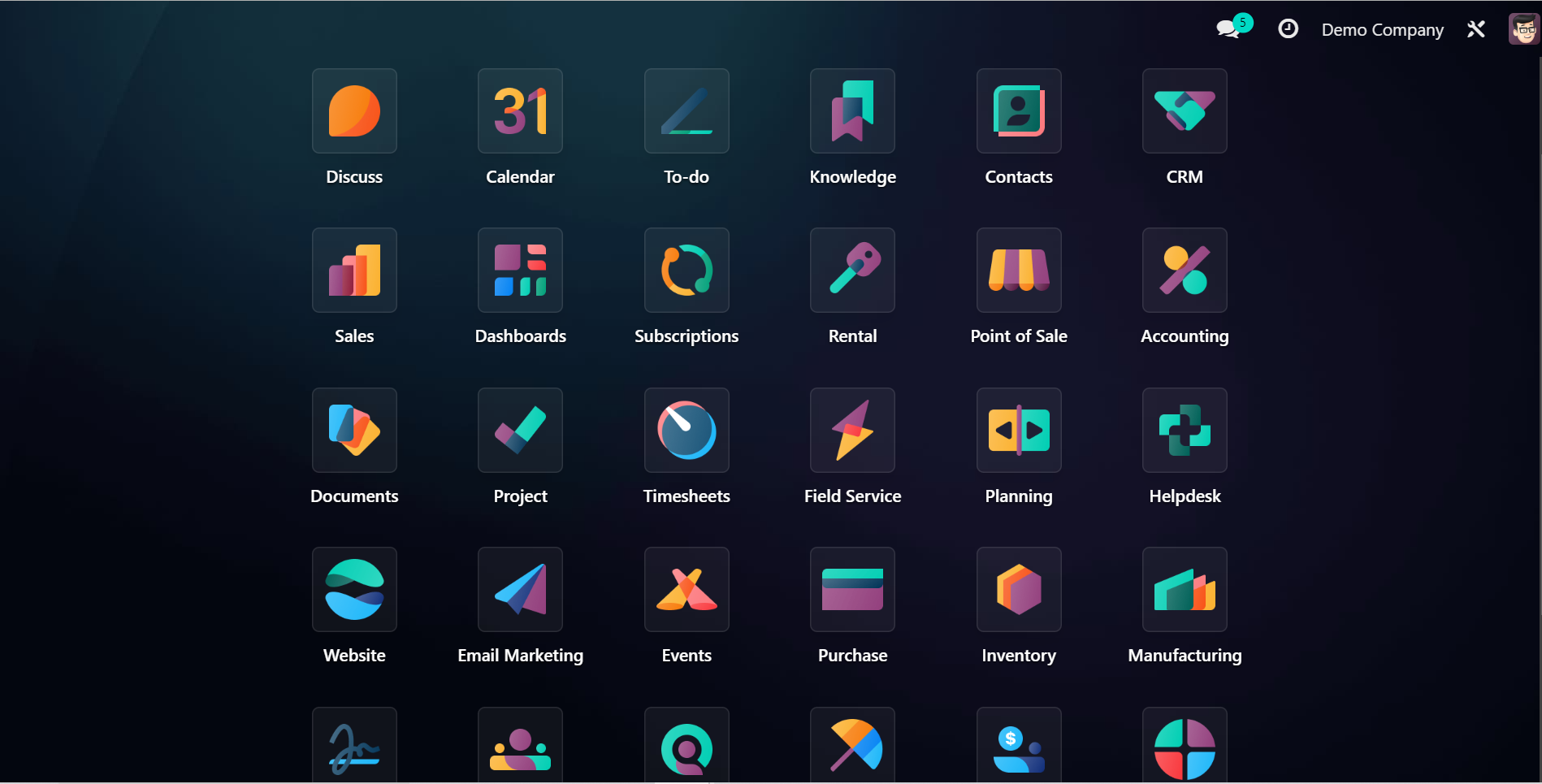 Screengrab of Odoo's Homepage